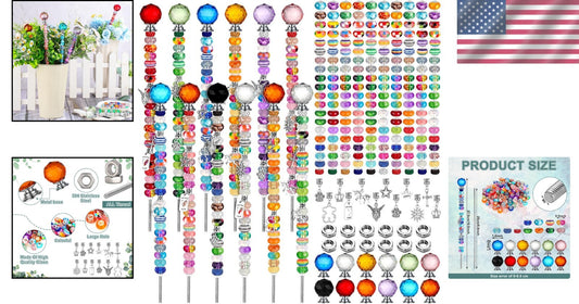 DIY Garden Stake Set with 236 Pieces: Colorful Beads and Crystal Accents