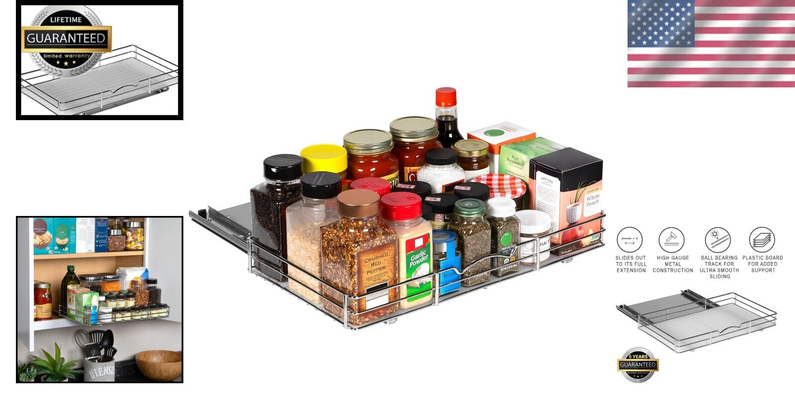 Durable Chrome Pull-Out Spice Organizer - Perfect for Narrow Kitchen Cabinets
