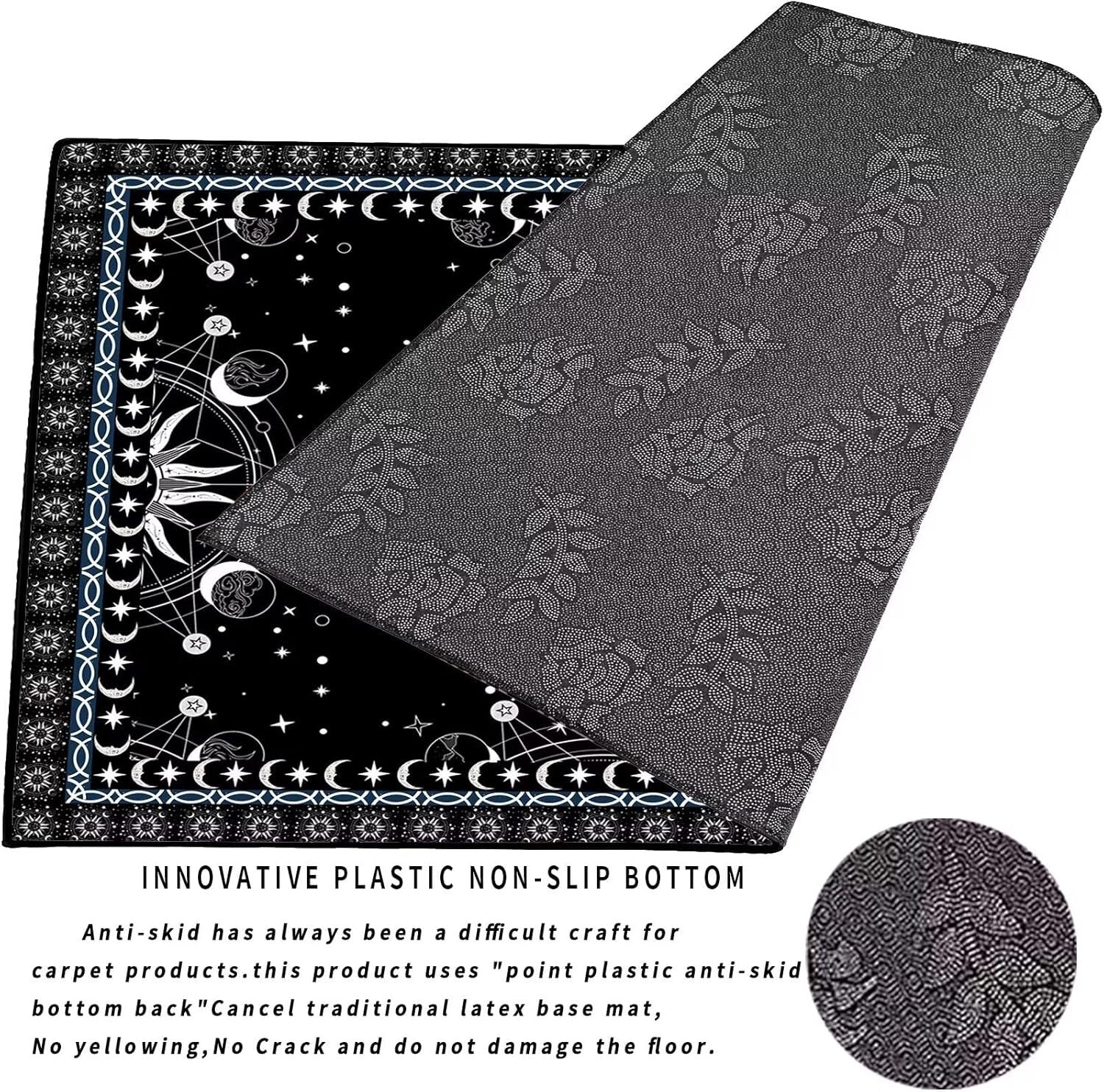 Whimsical 5' x 7' Black Polyester Floral Rug with Anti-Slip Design for Home Use