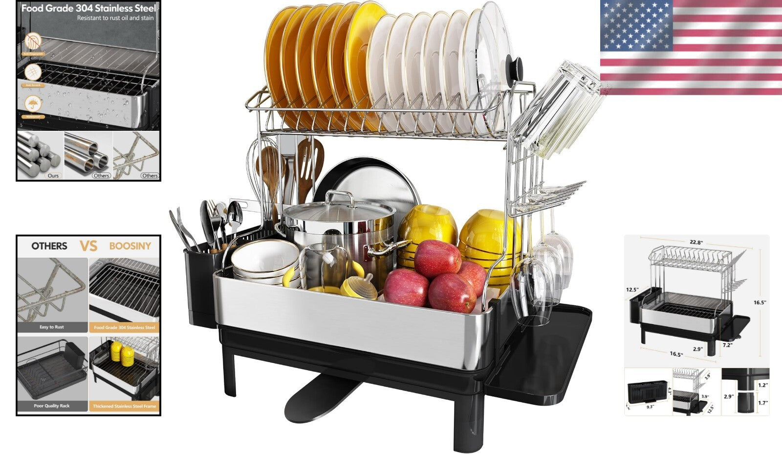 Extra Large Dish Drying Rack With Drainboard - Ideal for Families & Kitchen Use
