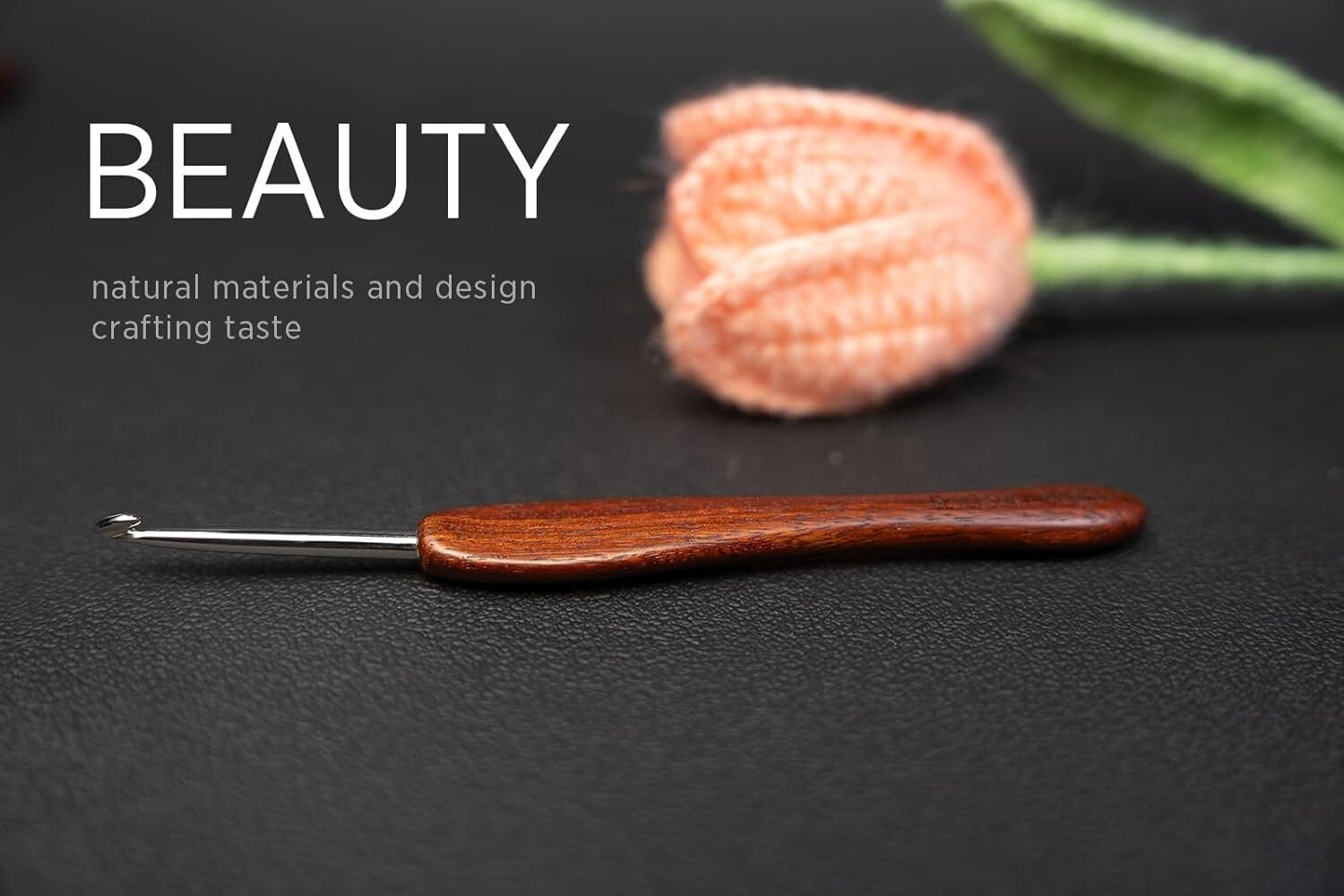 Ergonomic 5-Pack Crochet Hooks with Premium Stainless Steel & Bloodwood Handles