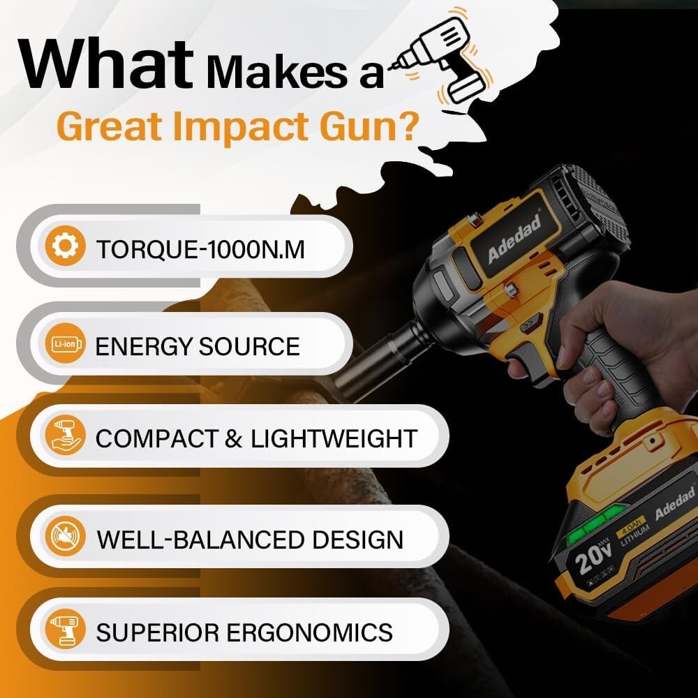 Compact 20V Brushless Impact Gun | 1000Nm Torque with Dual Batteries Included