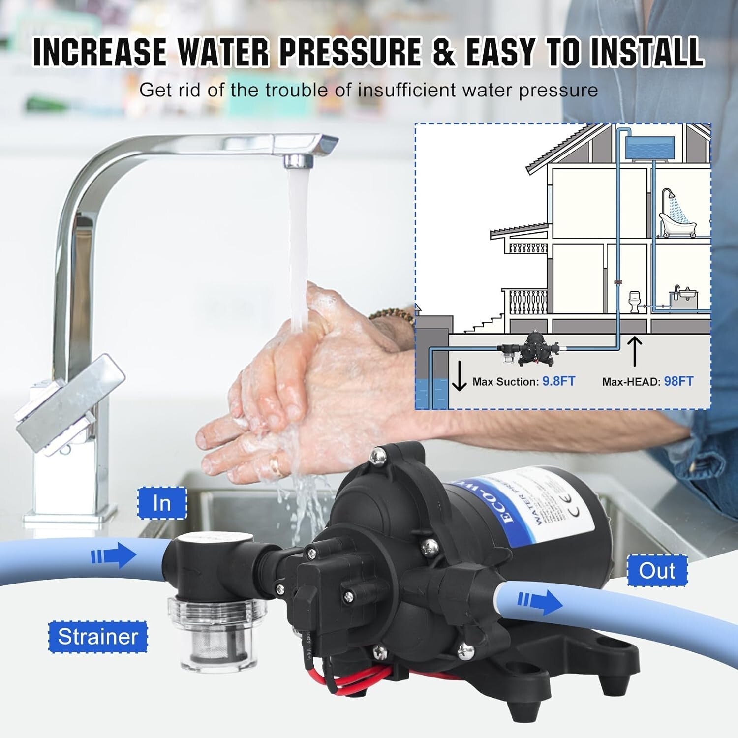 Compact 12V Water Pump with 45PSI Pressure Switch - Ideal for RVs & Campers