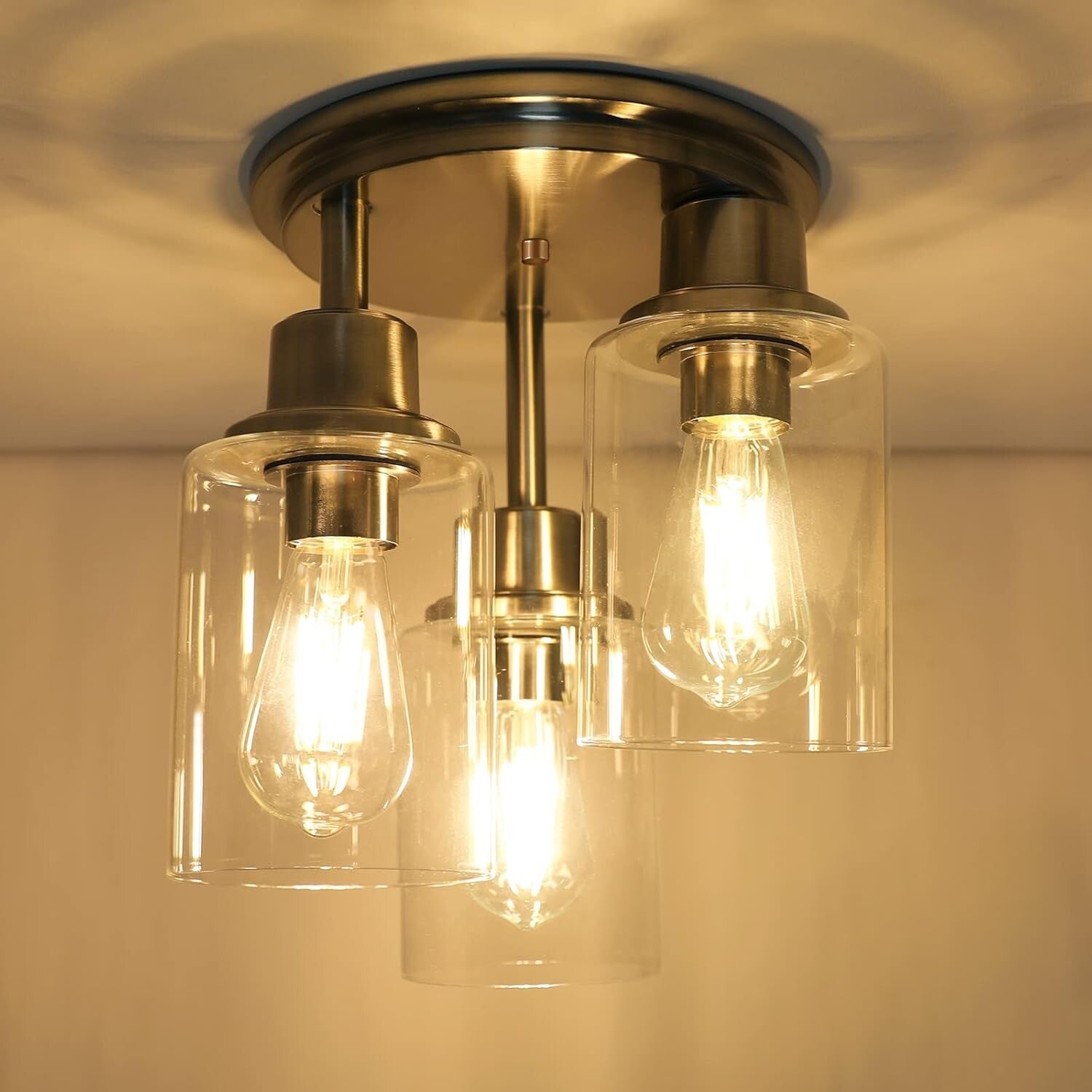 Elegant Dimmable Ceiling Light with Clear Glass Shades in Brushed Nickel Finish