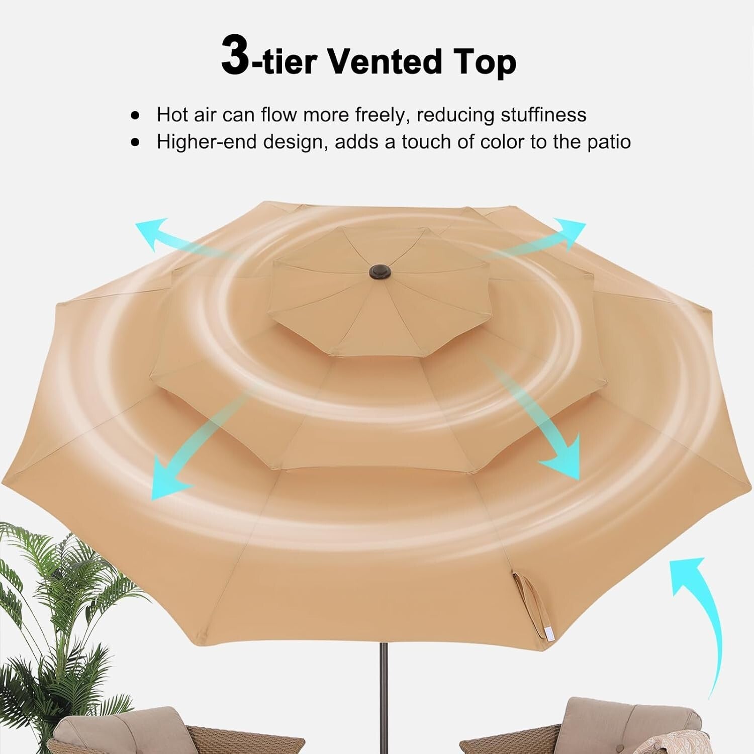 10FT Khaki 3-Tier Patio Umbrella - Stylish Sun Shade for Outdoor Comfort