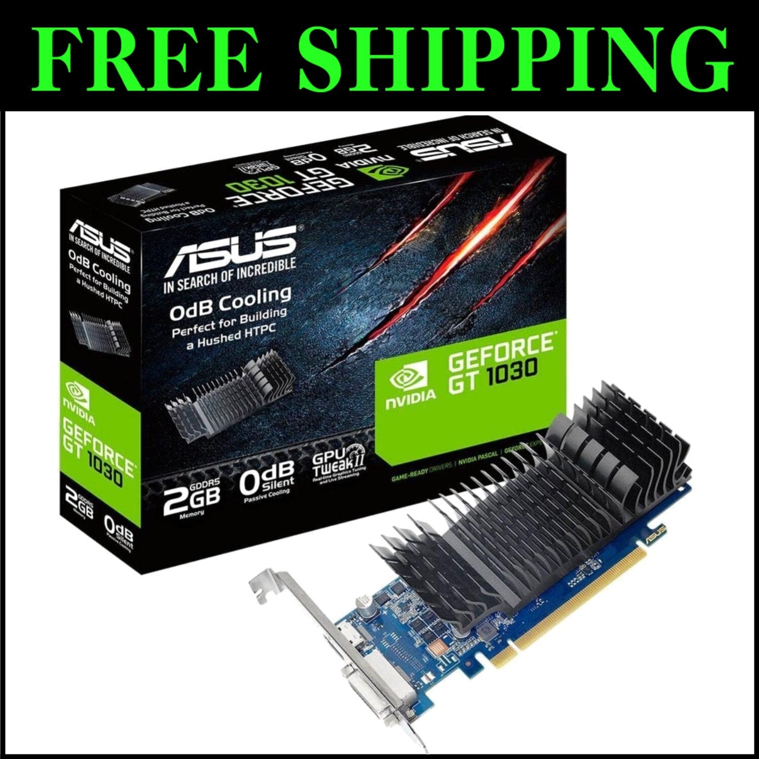 Nvidia GeForce GT 1030 2GB GDDR5 Low Profile Graphics Card - Quiet HTPC Solution