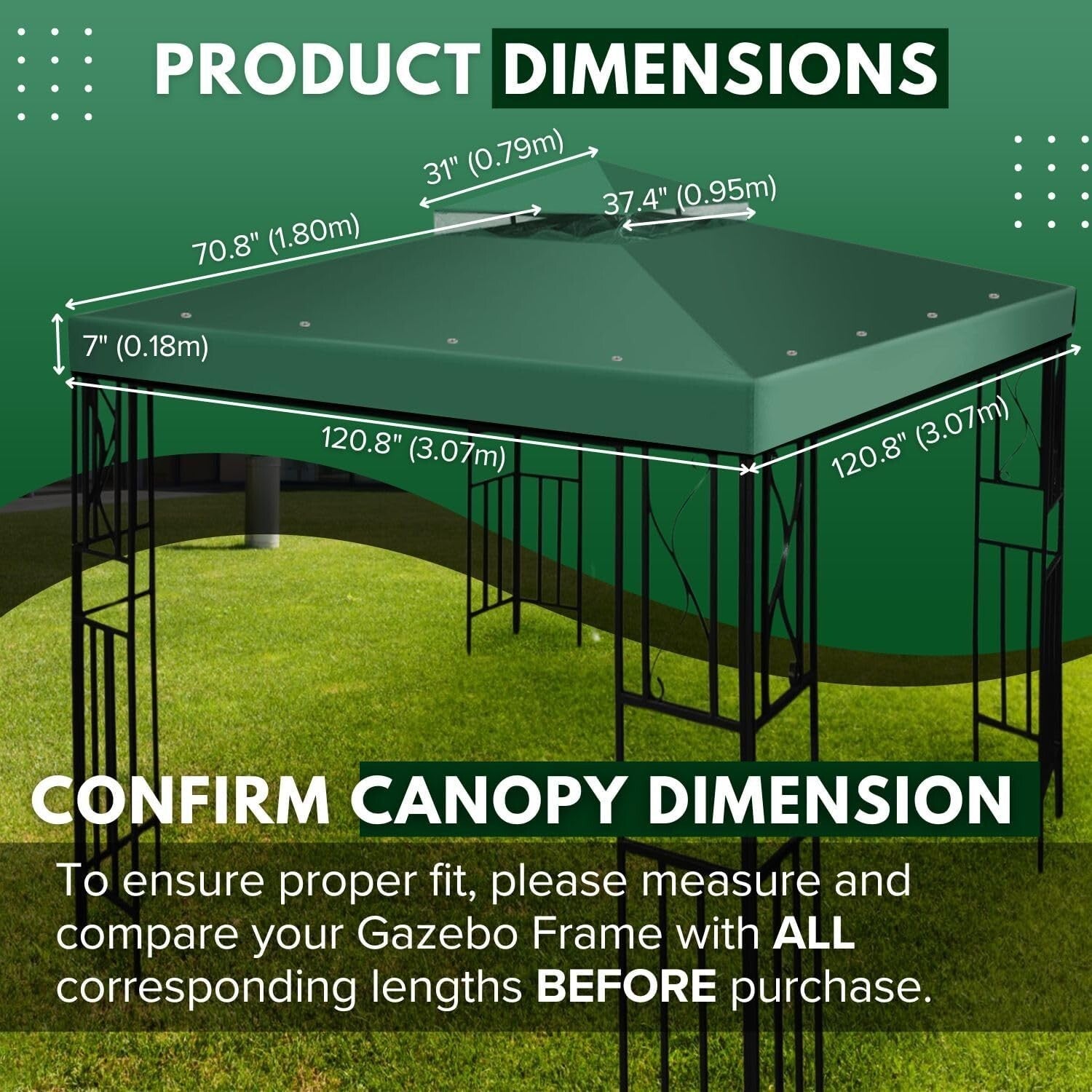 Double Tier 10x10 Gazebo Replacement Canopy - Water-Resistant & Easy Setup