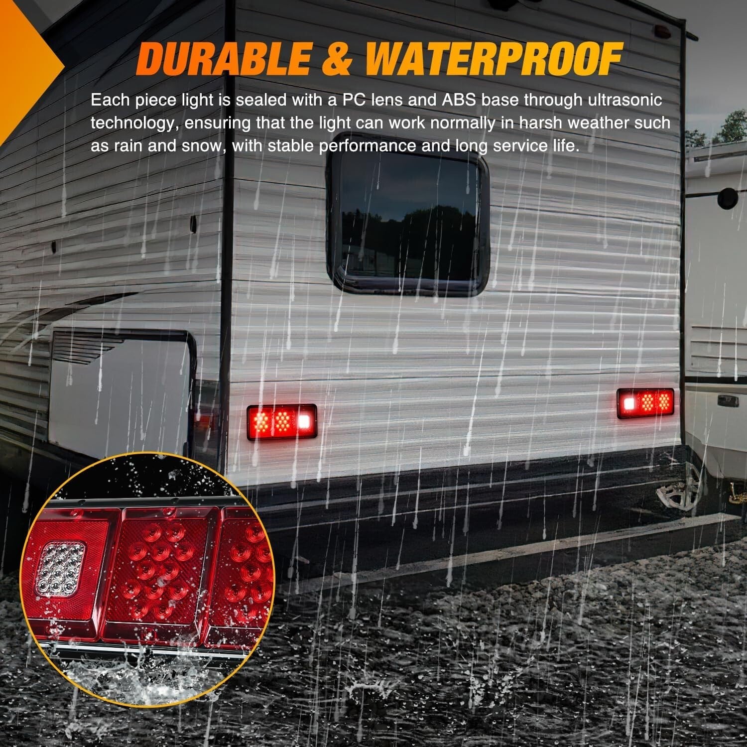 LED Triple Tail Light 2PCS - Waterproof Red Stop Brake & Turn Signals for RVs