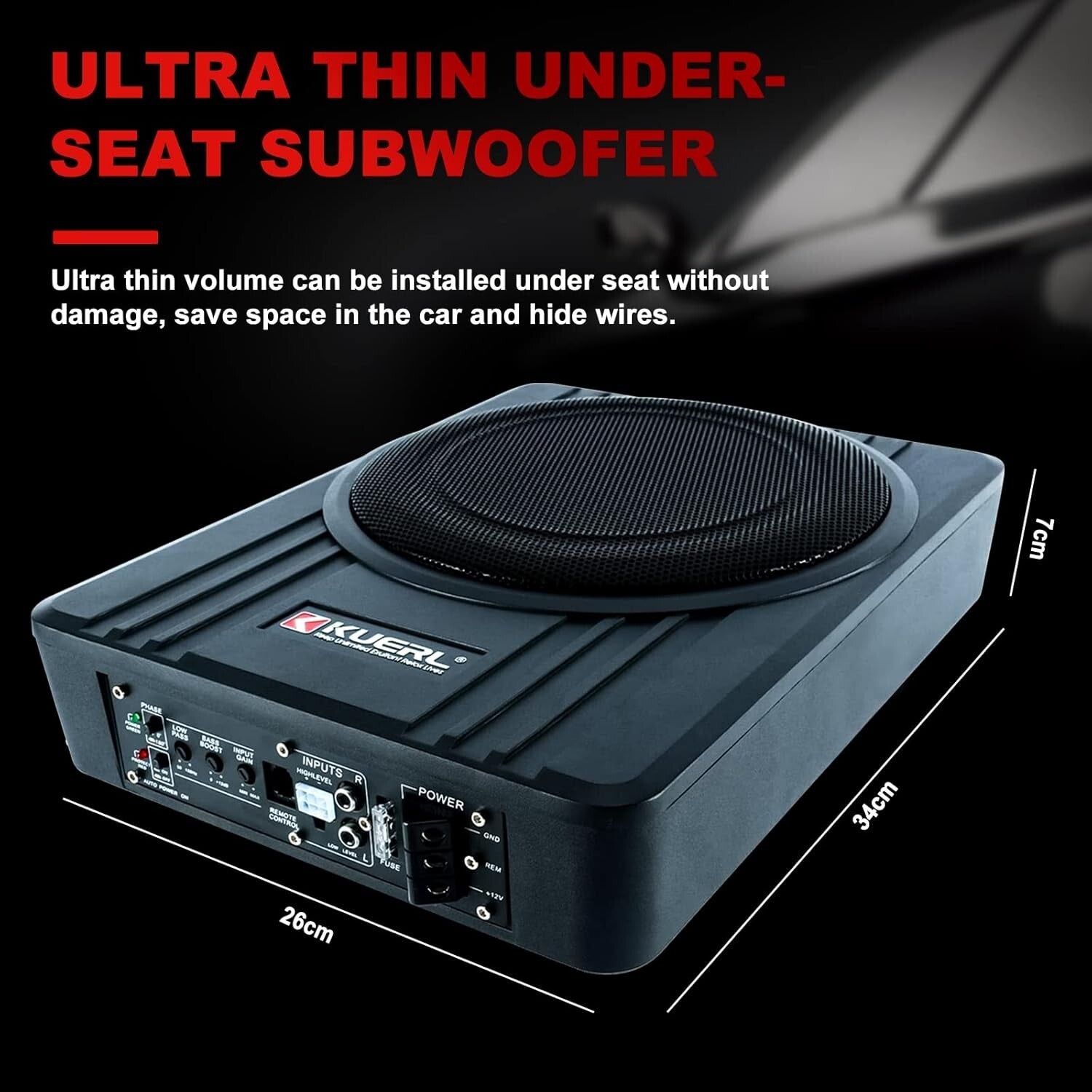 Ultra-Thin 800W Under-Seat Subwoofer with Built-In Amplifier—Sleek Audio Upgrade