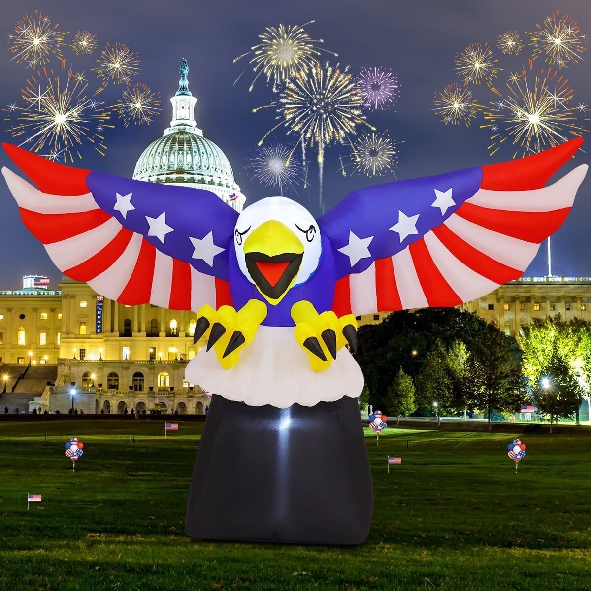Independence Day 8.5FT Blow Up Bald Eagle with Lights for Outdoor Celebration