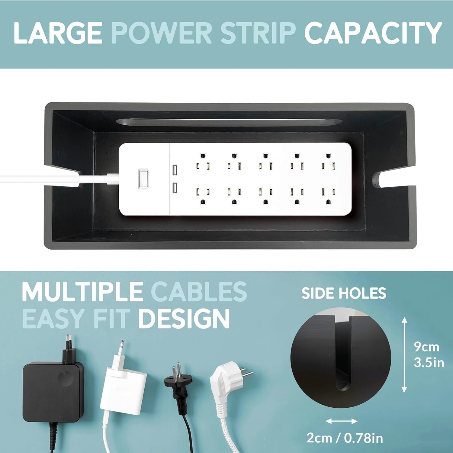 Large and Medium Wood Cord Organizers - Hide Wires with Rustic Elegance