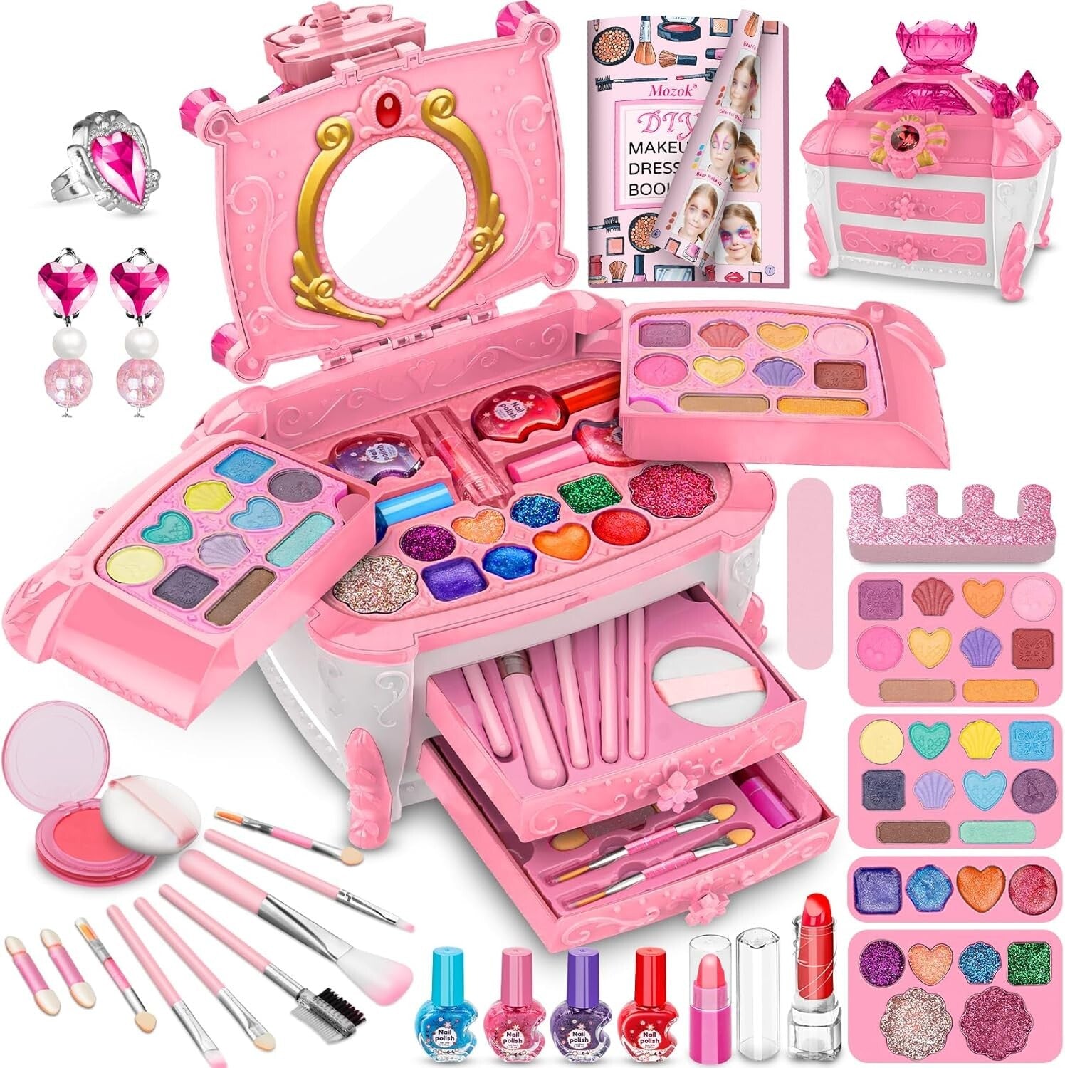 Creative Makeup Kit for Young Girls: Travel Case & 4 Lip Gloss, 20 Eyeshadows