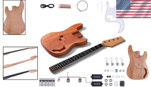 4-String DIY Electric Bass Guitar Kit with Polished Mahogany & Chrome Hardware