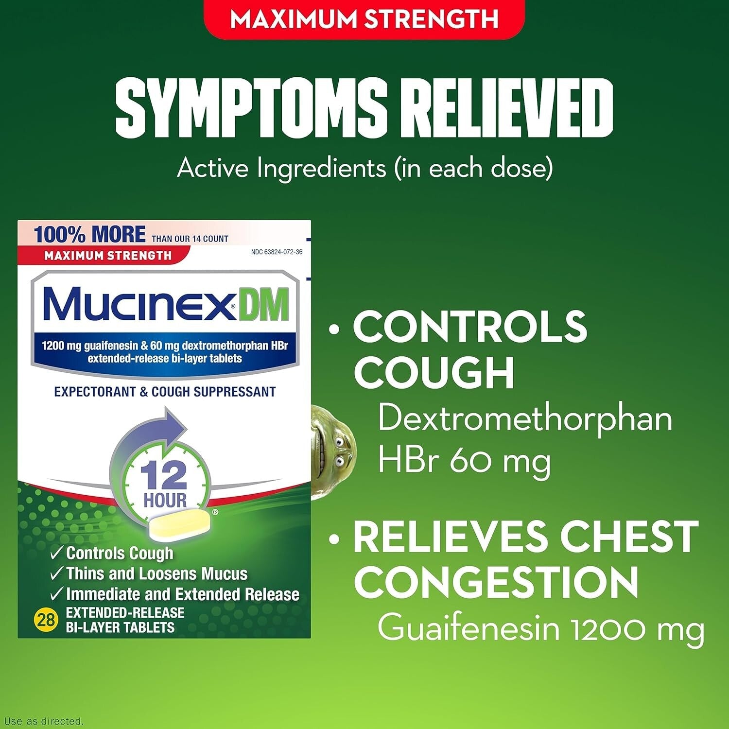 DM 12 Hour Cough & Chest Congestion Relief Tablets - 1200mg Guaifenesin Duo