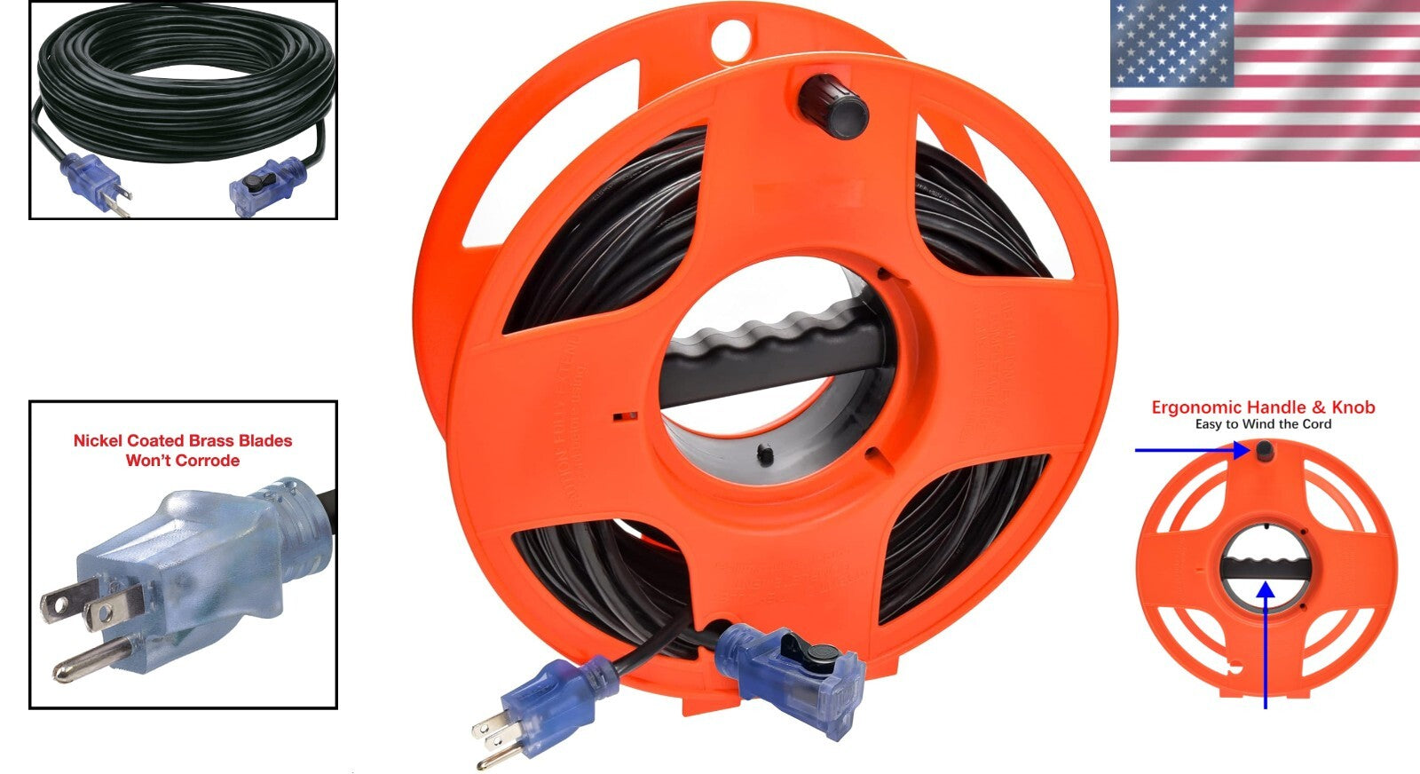 16/3 SJTW Heavy-Duty Outdoor Extension Cord & Lighted Locking Connector - 80ft