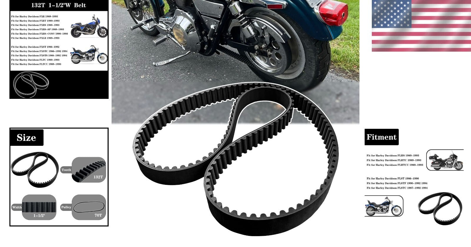 1-1/2" Rubber Drive Belt Replacement for Harley Davidson Softail & Electra Glide