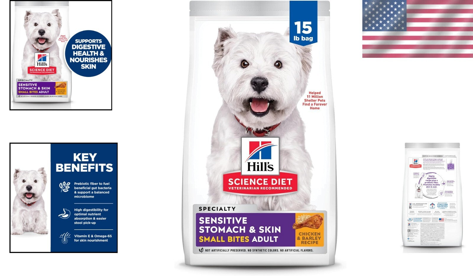 Small Kibble Chicken Recipe for Adult Dogs with Sensitive Stomach & Skin 15 lbs