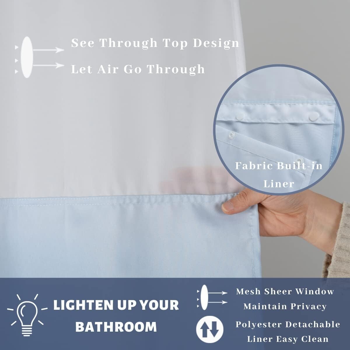 71" W x 79" L Gradient Blue Shower Curtain - Hotel Quality with Snap-In Liner