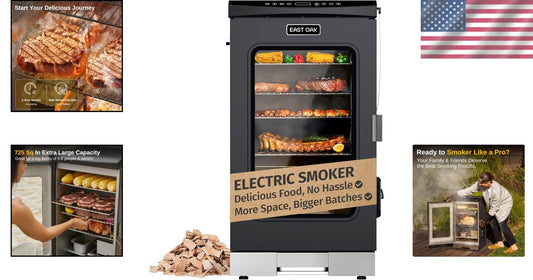Elegant 30-Inch Electric Smoker with Glass Door & Meat Thermometer - BBQ Delight