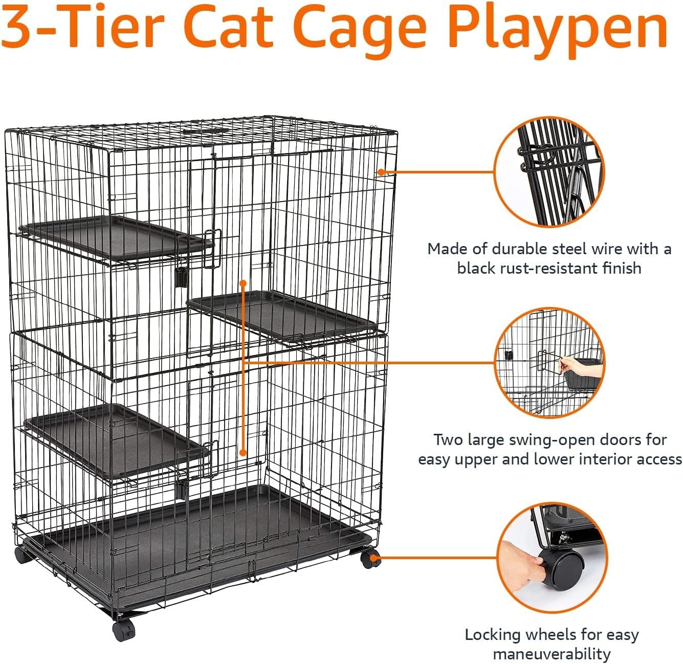 Metal 3-Tier Cat Cage Playpen: Secure & Stylish Safety for your Feline Friends