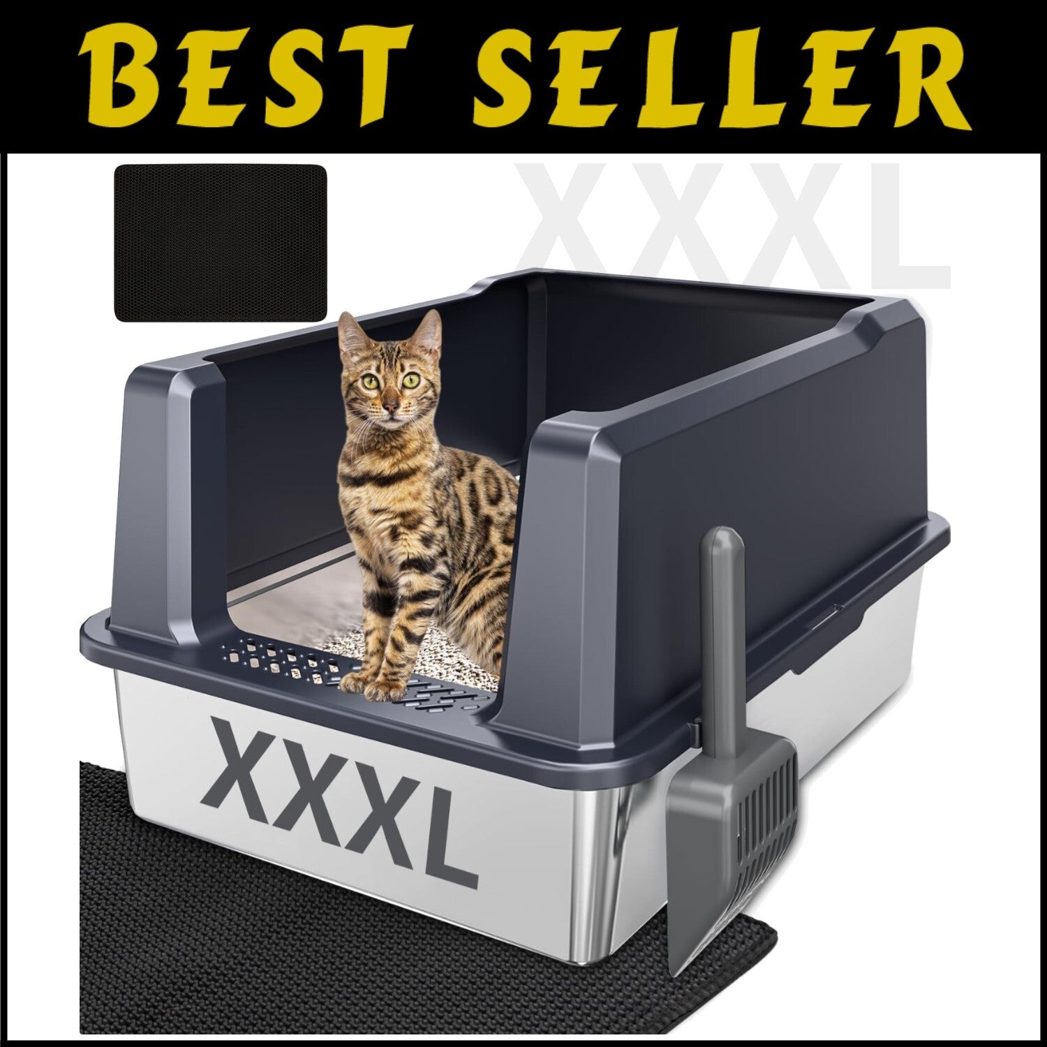 Super Large 28''L Stainless Steel Litter Box for Comfort & Hygiene - XXXL Design