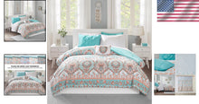 Load image into Gallery viewer, Vibrant Aqua Boho Comforter Set with Complete Sheet Set - 8 Pieces, Queen Size
