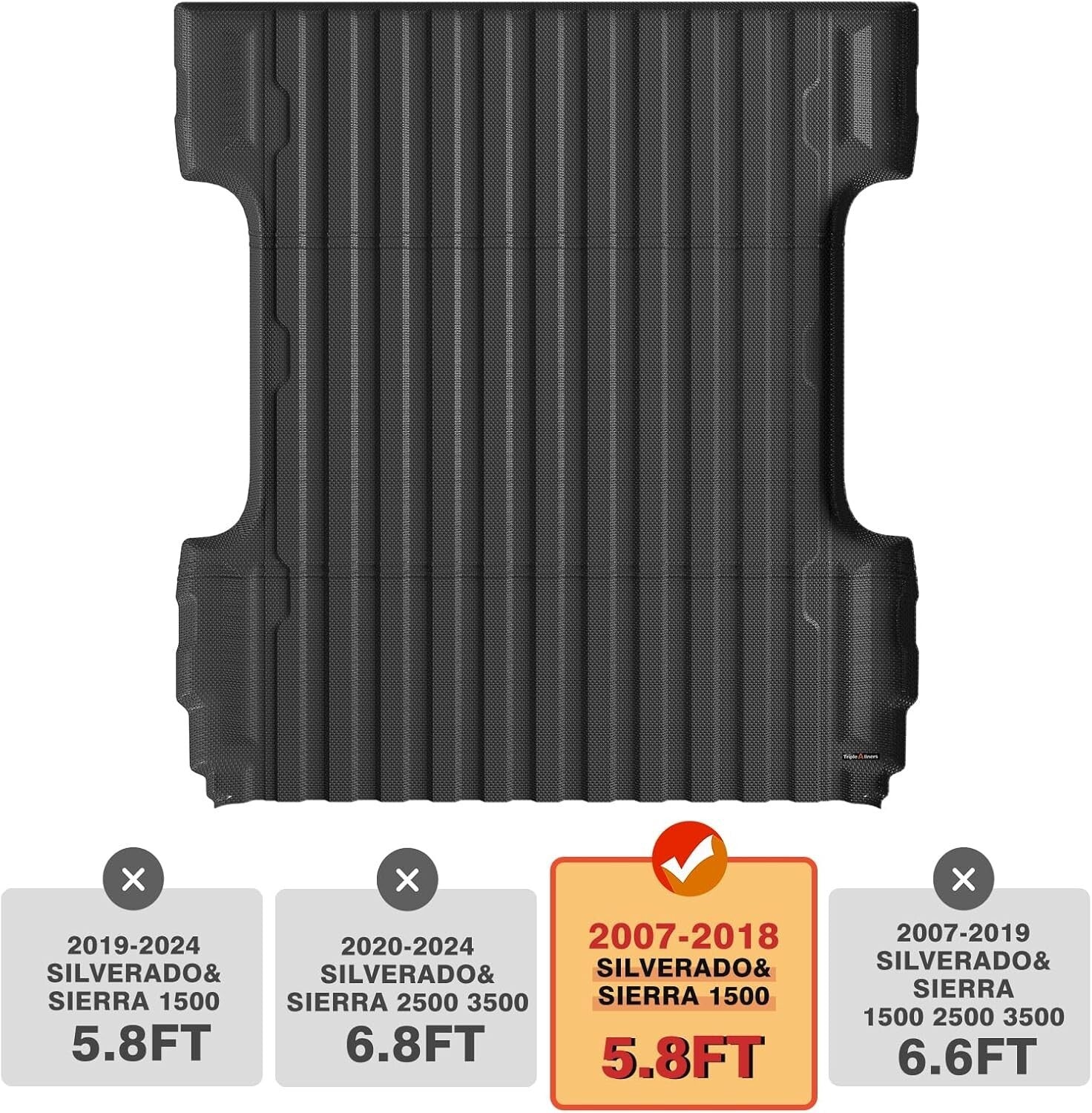 All-Weather 5.8FT Bed Cargo Mat for Silverado/Sierra 1500 with Anti-Slip Design