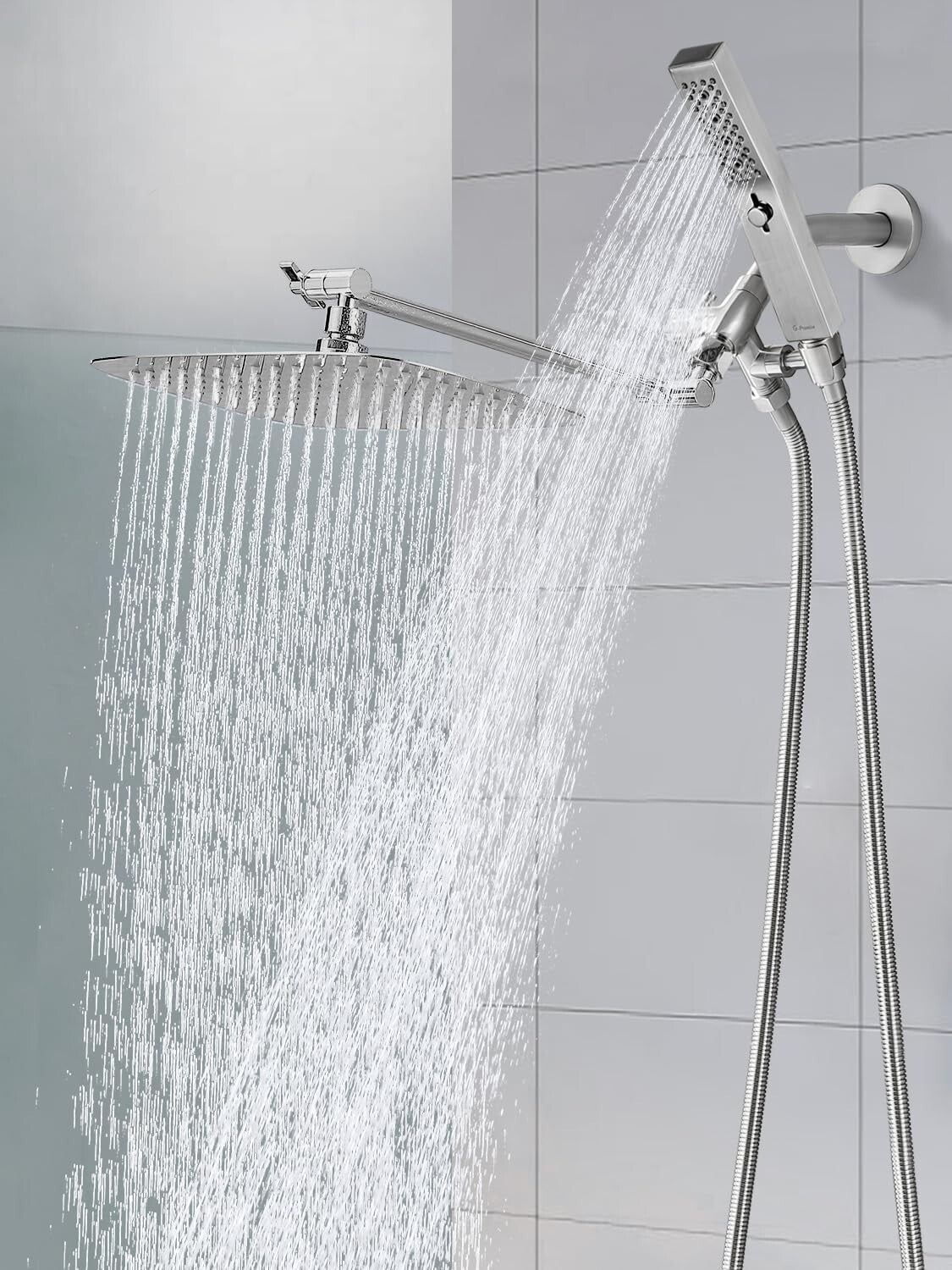 12-Inch Rainfall Shower Head with Handheld Wand & Extra Long Hose - Easy Install