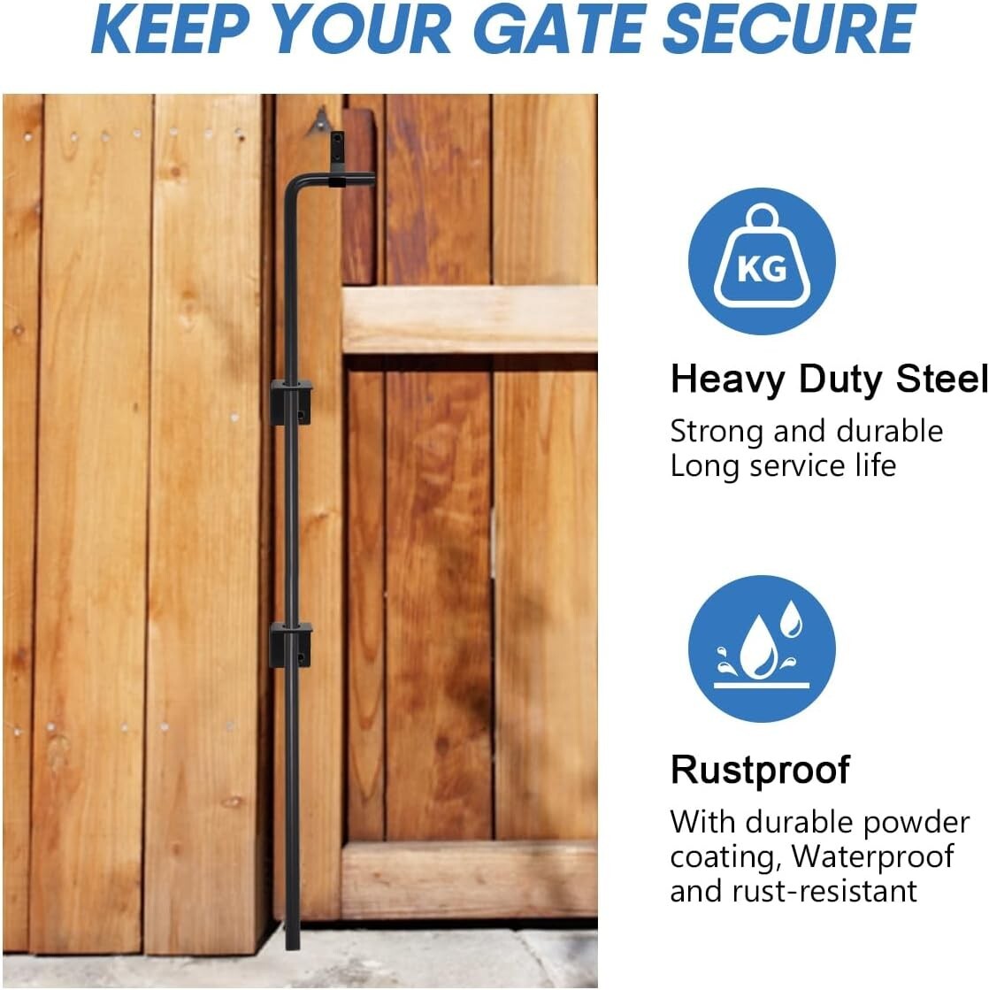 Cane Bolt Heavy Duty Gate Rod 36 Inch - Locking Double Door Set for Security