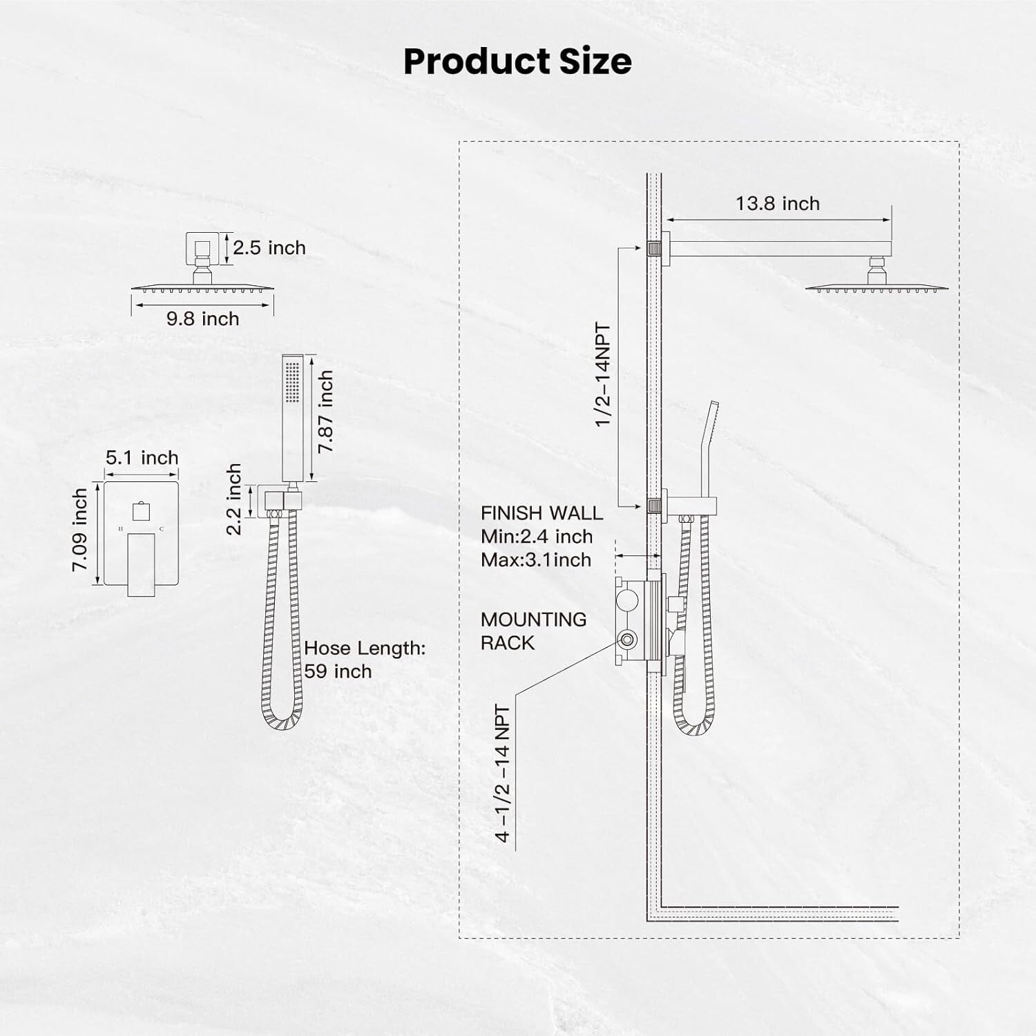 Complete Brass Rainfall Shower System: Matte Black Shower Head & Mixer Valve