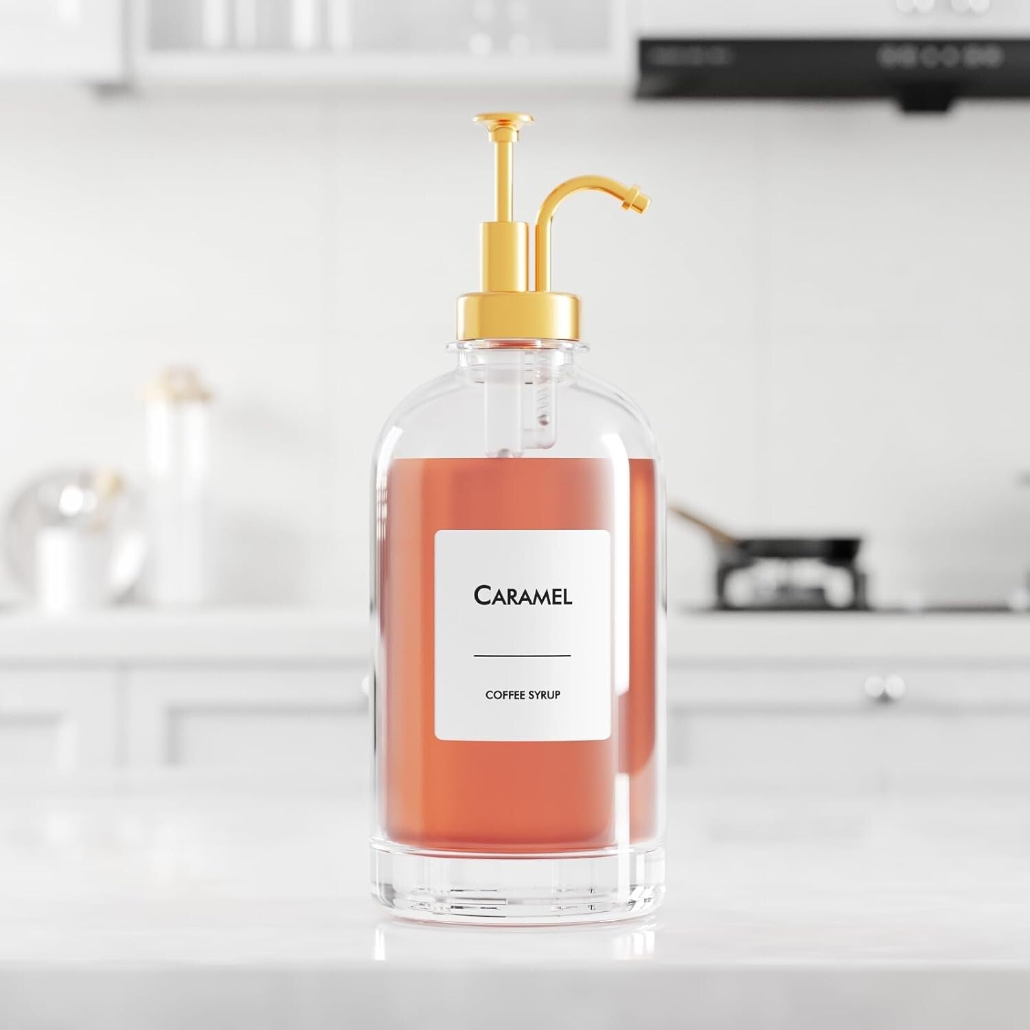 Elegant 6-Piece Glass Coffee Syrup Dispenser Set with Gold Pumps & Labels