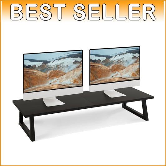 Ergonomic Black Wood and Steel Monitor Stand - Easy Assemble & 150 lbs Capacity