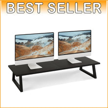 Load image into Gallery viewer, Ergonomic Black Wood and Steel Monitor Stand - Easy Assemble &amp; 150 lbs Capacity