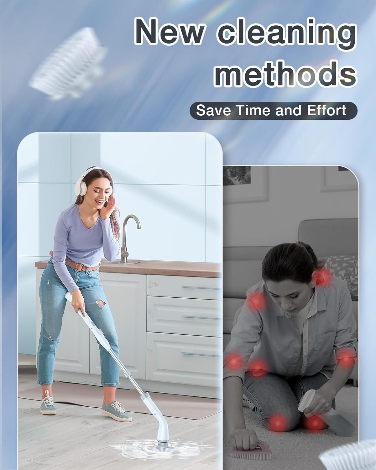 High-Speed 380 RPM Electric Spin Scrubber with 4 Brush Heads for All Surfaces