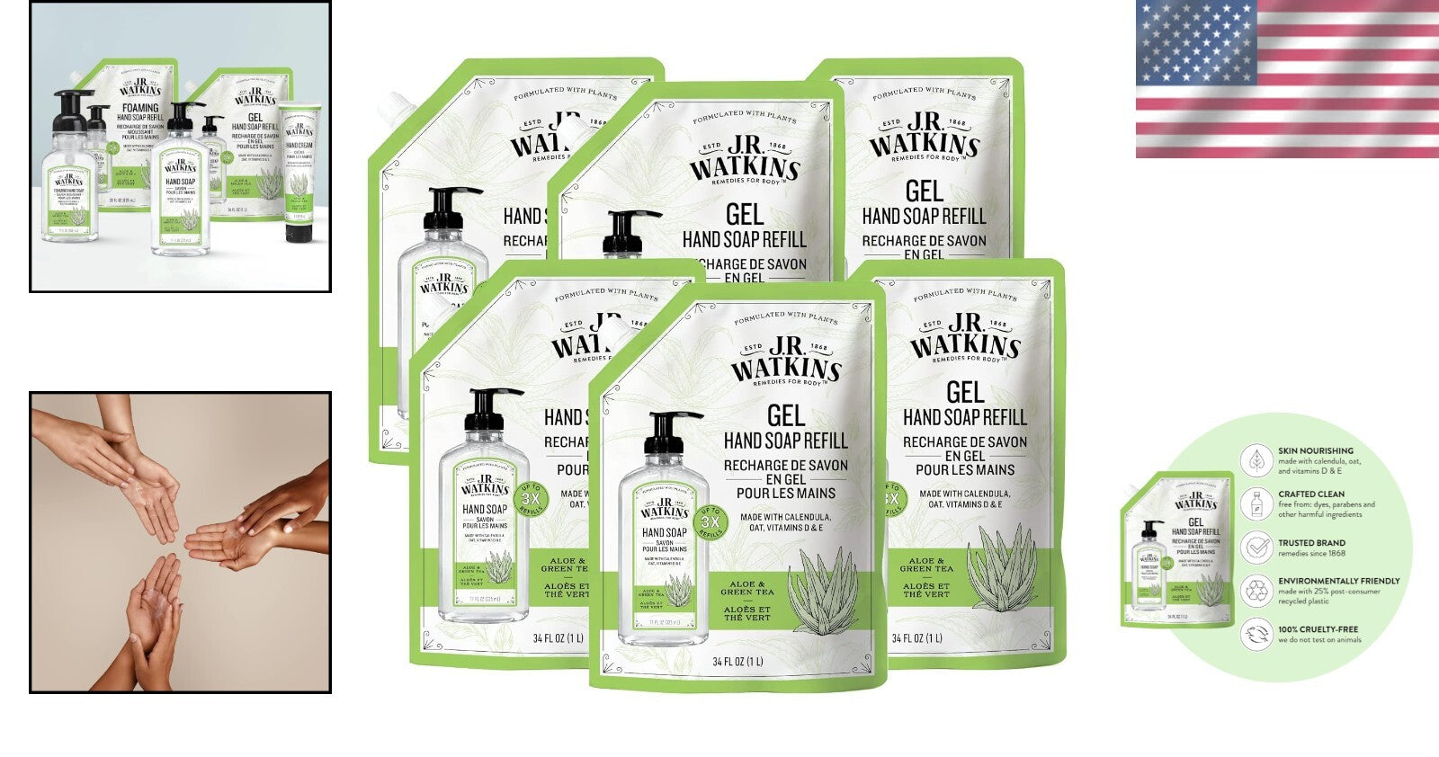 Aloe & Green Tea Scented Hand Wash Refill - 6 Pack 34 fl oz, Non-Drying Formula