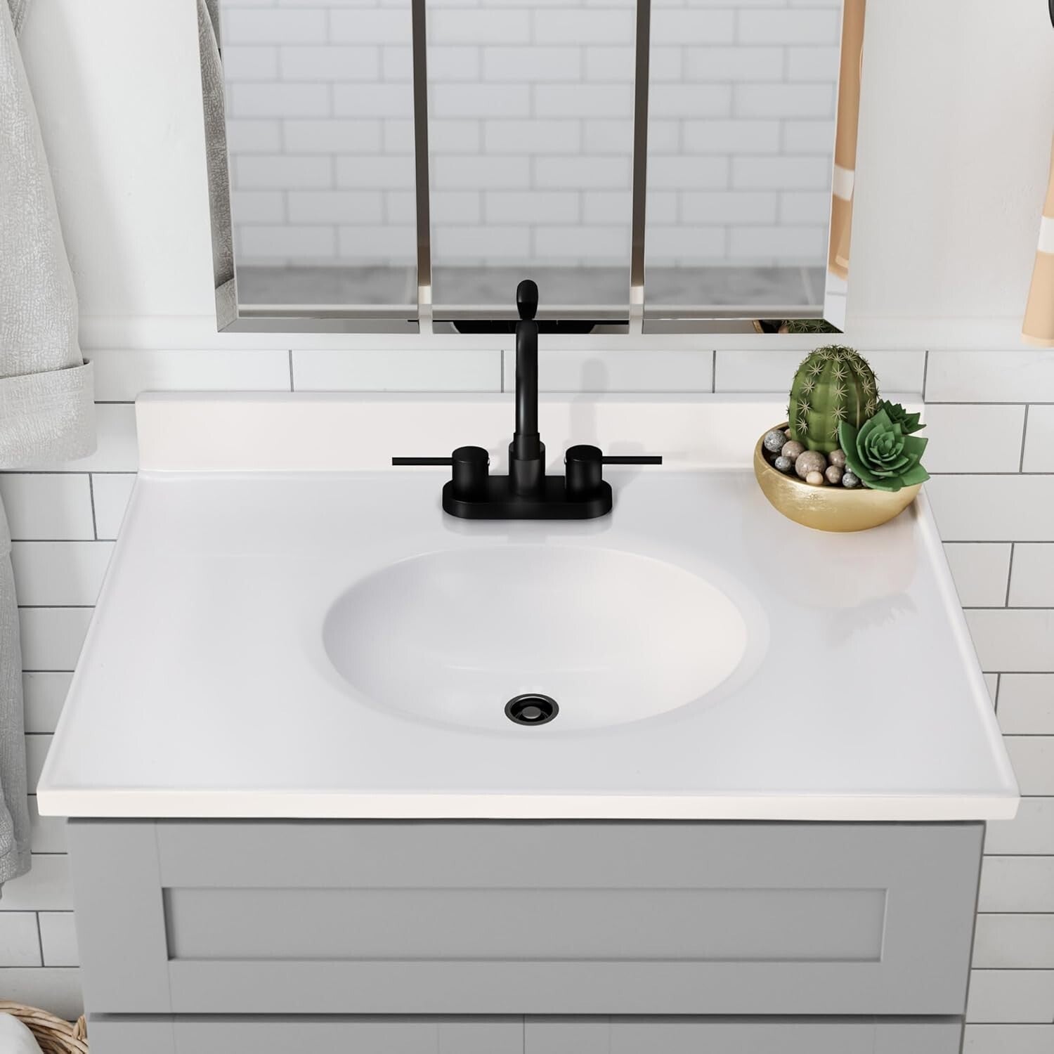 Durable Solid White Cultured Marble Vanity Top 31-Inch with Backsplash