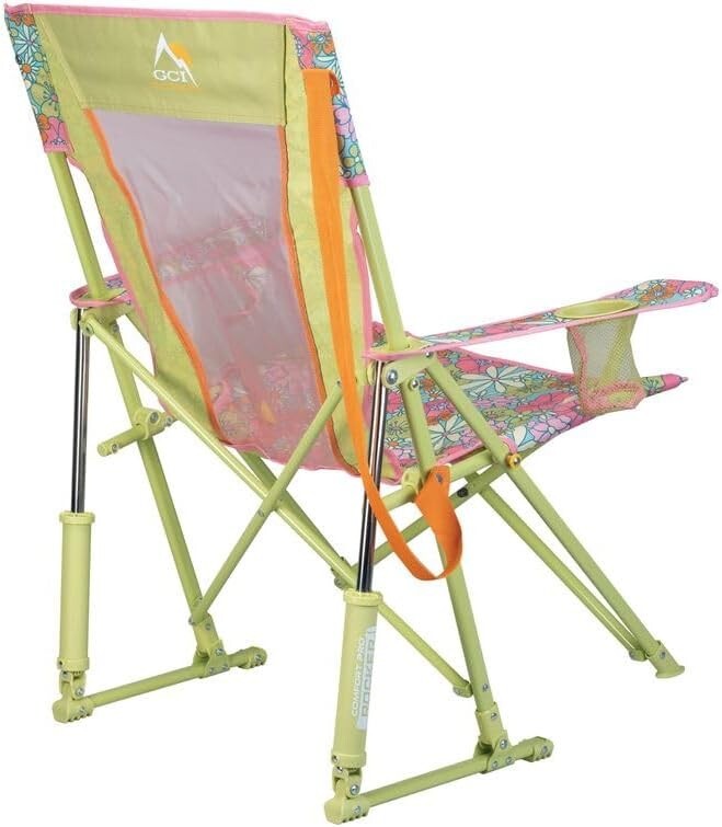 Comfort Pro Rocker - Stylish Floral Folding Chair with Drink Holder for Outdoors