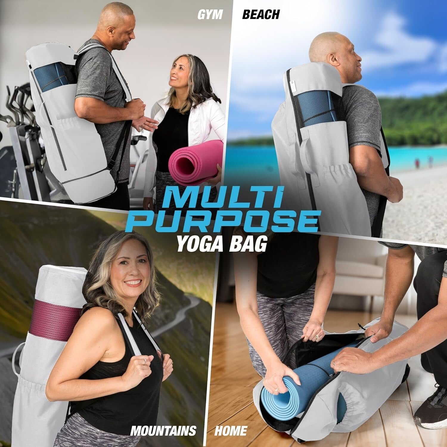 Water-Resistant Yoga Bag - Fits 32" Mats, Adjustable Backpack & Pockets Included