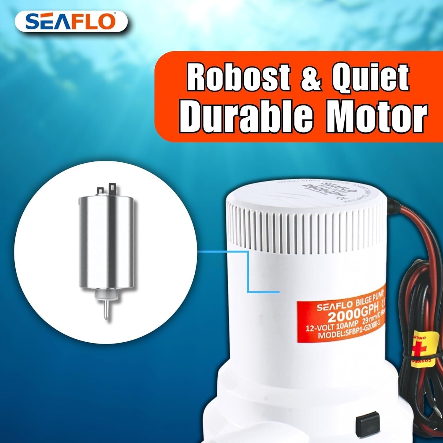 Efficient Marine Bilge Pump – 12V, 2000 GPH Flow with Stainless Steel Features