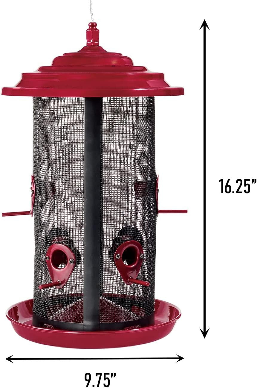 Durable Hanging Bird Feeder with 2 Chambers and 8.5 lb Seed Capacity - Crimson