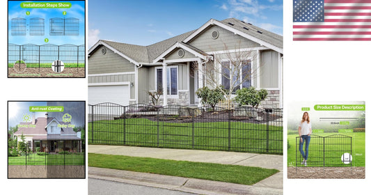 Elegant Decorative Metal Garden Fence with 12 Panels & Gate, 23.6ft L x 30in H