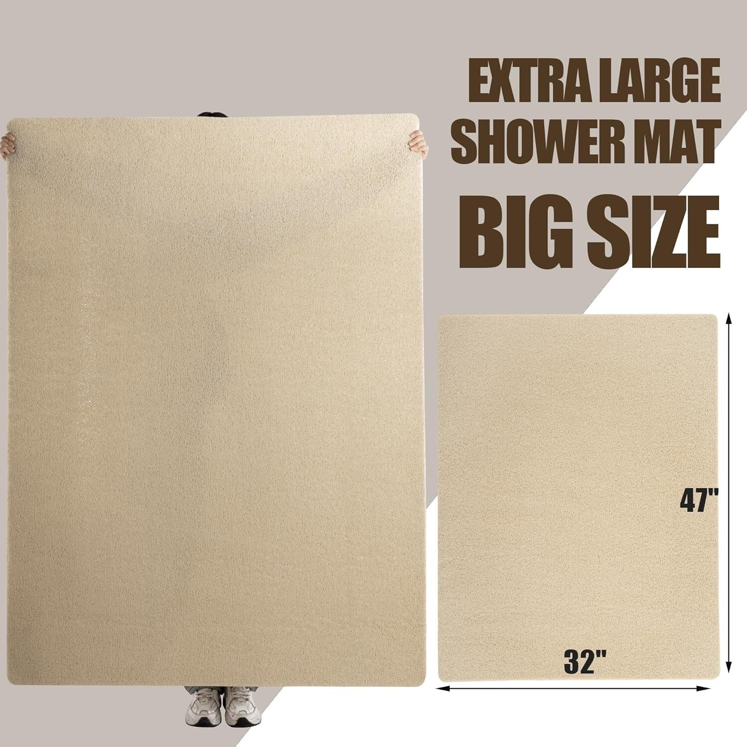 Safety First: 47'' x 32'' Exfoliating Non-Slip Shower Mat - Khaki PVC Design