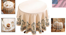 Load image into Gallery viewer, Farmhouse Vintage Linen Tablecloth for 67" Round Dining Tables - Floral Design