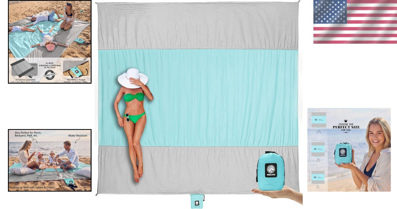 9x7 FT Sand-Free Beach Blanket - Waterproof, Lightweight, Perfect for Summer