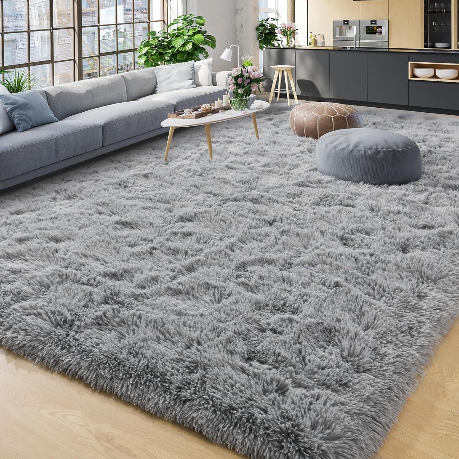 8x10 Ultra Soft Machine Washable Grey Shag Area Rug for Cozy Living Spaces