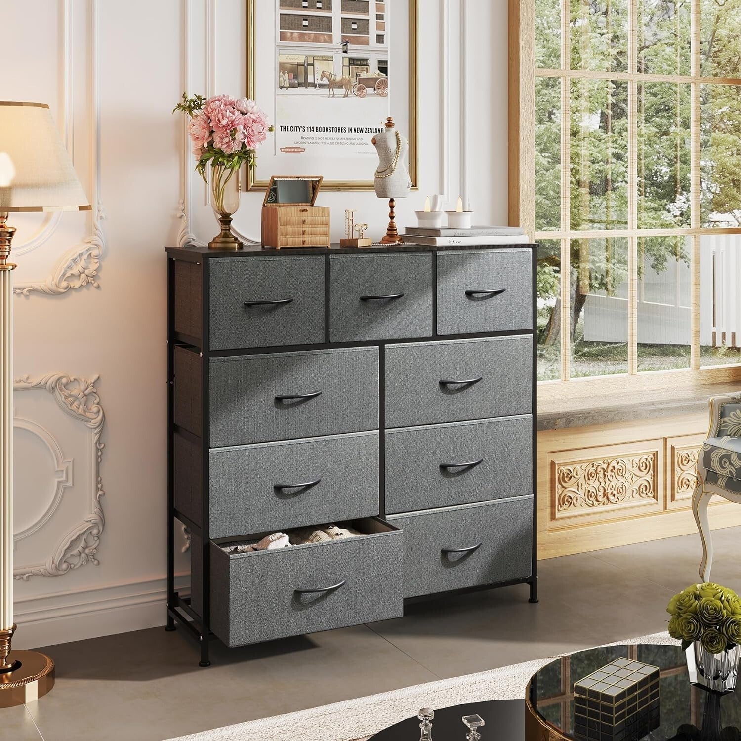 Durable 9-Drawer Fabric Tower with Easy Pull Handles - Stylish Storage Solution