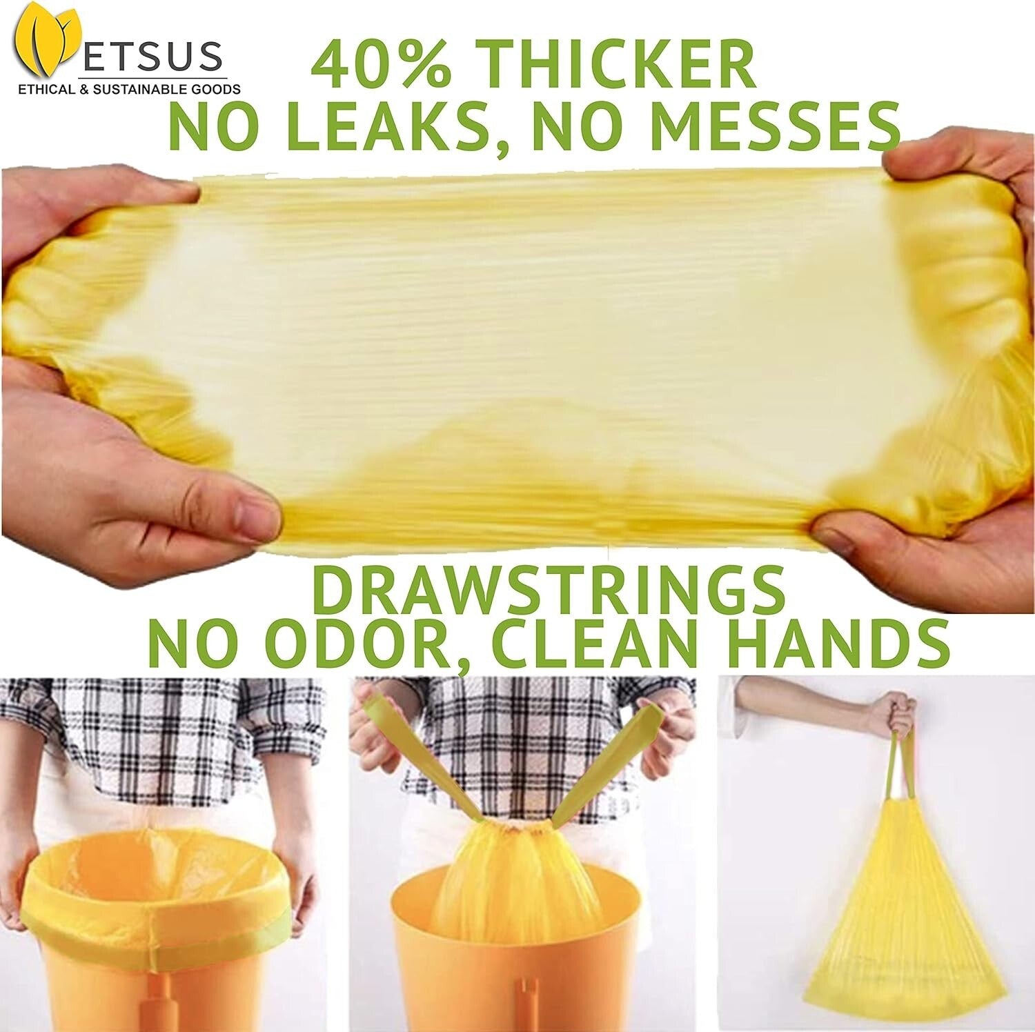 Durable 13 Gallon Plant-Based Drawstring Trash Bags - 75 Count Eco-Friendly Pack