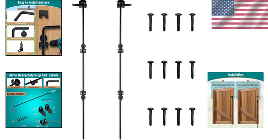 Durable Black Cane Bolt Gate Drop Rod Set - 36'' for Easy Installation (2 Pack)