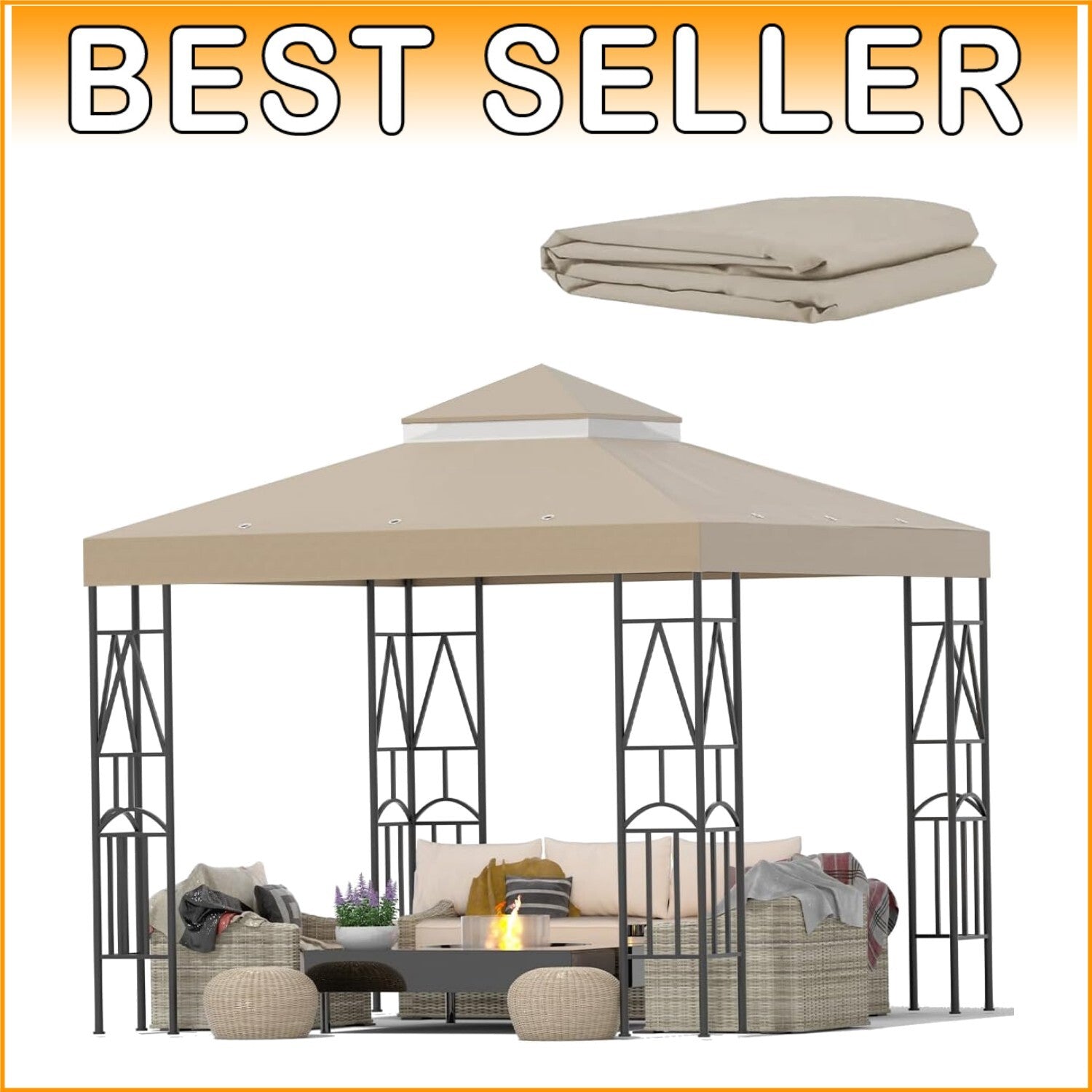 Efficient 10x10 Canopy Replacement with Drainage Holes - Khaki UV Protection
