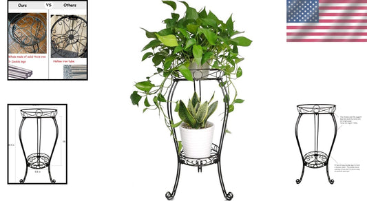 Black Powder-Coated 2-Tier Plant Stand - Heavy Duty for Indoors & Outdoors